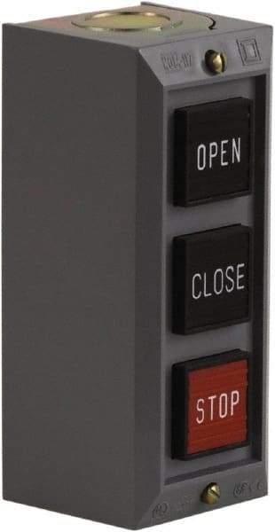 Schneider Electric - 3 Operator, Projecting Pushbutton Control Station - Close, Open, Stop (Legend), Momentary Switch, 2NO/3NC Contact, NEMA 1 - Strong Tooling