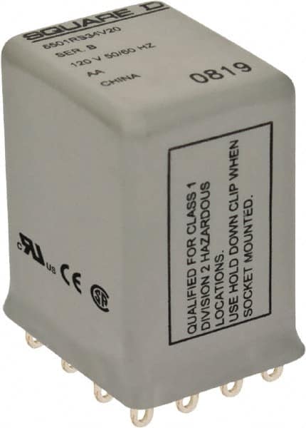 Square D - Electromechanical Plug-in General Purpose Relay - 5 Amp at 240 VAC, 4PDT, 24 VAC at 50/60 Hz - Strong Tooling