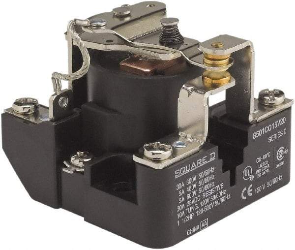 Square D - 1-1/2 hp, 10 VA Power Rating, Electromechanical Screw Clamp General Purpose Relay - 40 at 277 VAC & 5 at 600 V, SPDT, 24 VDC, 63.6mm Wide x 52.4mm High x 63.2mm Deep - Strong Tooling