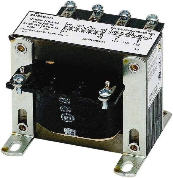 Square D - 50 VA, Top Mount Fuse Block Control Transformer - 60 Hz, 3.78 Inch Deep x 2.81 Inch High, 131°F Temp Rise - Strong Tooling