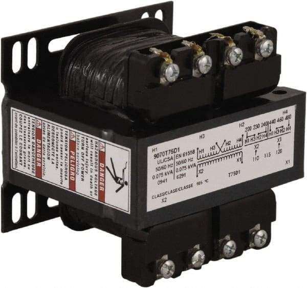 Square D - 75 VA, Top Mount Fuse Block Control Transformer - 50/60 Hz, 3.34 Inch Deep x 2.89 Inch High - Strong Tooling