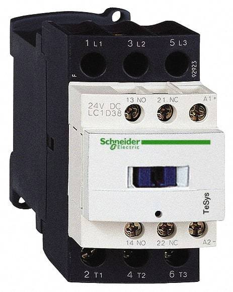 Schneider Electric - 3 Pole, 24 Coil VDC, 38 Amp at 440 VAC, Nonreversible IEC Contactor - Bureau Veritas, CCC, CSA, CSA C22.2 No. 14, DNV, EN/IEC 60947-4-1, EN/IEC 60947-5-1, GL, GOST, LROS, RINA, RoHS Compliant, UL 508, UL Listed - Strong Tooling