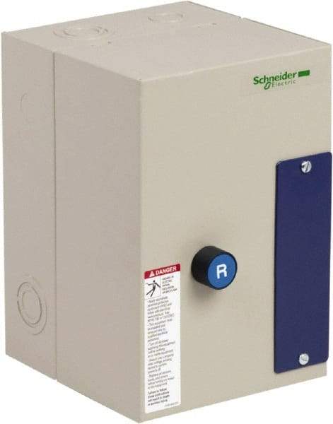 Schneider Electric - 3 Pole, 12 Amp, 120 Coil VAC, Nonreversible Enclosed IEC Motor Starter - 1 Phase Hp: 0.5 at 120 VAC, 2 at 240 VAC, 3 Phase Hp: 10 at 575 VAC, 3 at 208 VAC, 3 at 230 VAC, 7.5 at 460 VAC - Strong Tooling