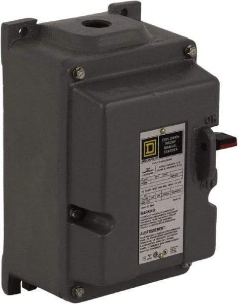 Square D - 3 Poles, 18 Amp, M-0 NEMA, Enclosed Pushbutton Manual Motor Starter - 3 hp at 200 to 230 VAC & 5 hp at 380 to 575 VAC, CSA, NEMA 7/9 & UL Listed - Strong Tooling