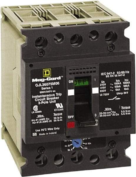 Square D - 75 Continuous Amp, Motor Circuit Protector - 3 Pole, 225 to 825 A Trip Setting - Strong Tooling