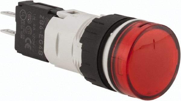 Schneider Electric - 48-120 VAC/VDC Red Lens LED Pilot Light - Round Lens, Quick Connect Connector, 18mm Wide, Vibration Resistant - Strong Tooling