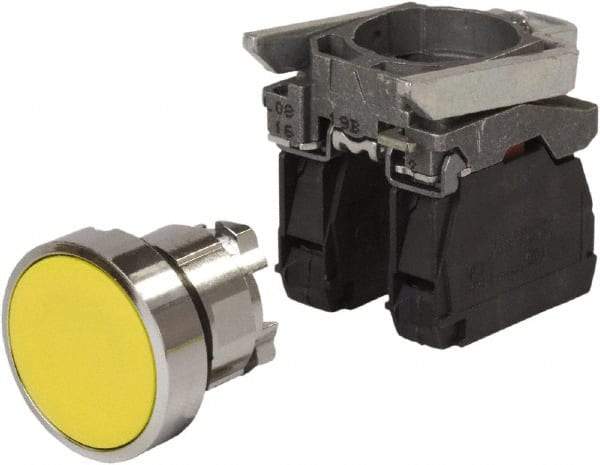 Schneider Electric - 0.87 Inch Mount Hole, Pushbutton Switch with Contact Block - Round, Yellow Pushbutton, Nonilluminated, Momentary (MO), Anticorrosive, Dust Resistant and Vaportight - Strong Tooling