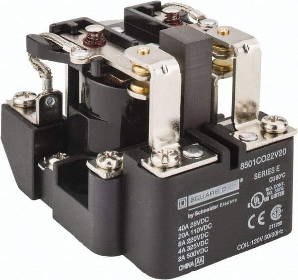 Square D - 10 VA Power Rating, Electromechanical Screw Clamp General Purpose Relay - 10 Amp at 110 V & 4 Amp at 220 V, DPDT, 120 VAC at 50/60 Hz, 63.6mm Wide x 58.8mm High x 79.4mm Deep - Strong Tooling