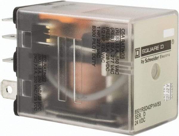 Square D - Electromechanical Plug-in General Purpose Relay - 10 Amp at 240 VAC, DPDT, 24 VDC - Strong Tooling