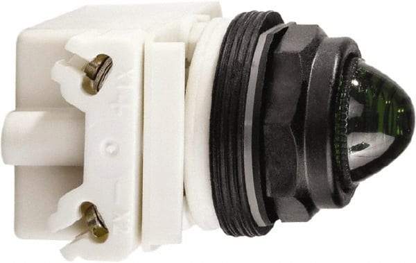 Schneider Electric - 24 VAC/DC Green Lens LED Pilot Light - Round Lens, Screw Clamp Connector, 54mm OAL x 42mm Wide, Vibration Resistant - Strong Tooling