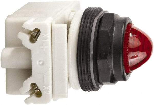 Schneider Electric - 120 VAC Red Lens Incandescent Pilot Light - Round Lens, Screw Clamp Connector, 54mm OAL x 42mm Wide, Vibration Resistant - Strong Tooling