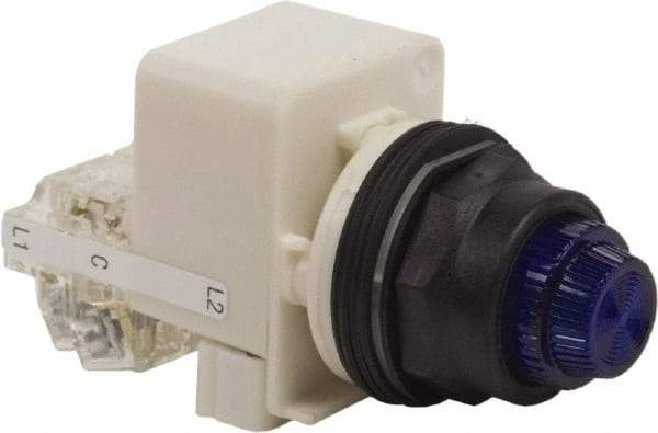 Schneider Electric - 120 V Blue Lens LED Pilot Light - Round Lens, Screw Clamp Connector, 54mm OAL x 42mm Wide, Vibration Resistant - Strong Tooling