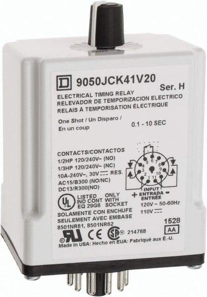 Square D - DPDT Time Delay Relay - 10 Contact Amp, 110 VDC & 120 VAC - Strong Tooling