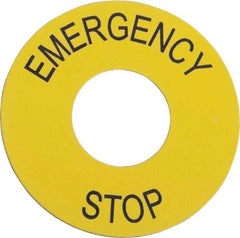 Schneider Electric - Round, PVC Legend Plate - Emergency Stop - Yellow Background, 60mm Hole Diameter - Strong Tooling