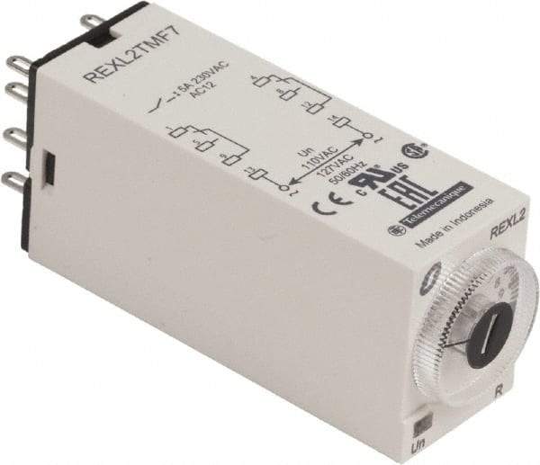 Schneider Electric - 8 Pin, 100 hr Delay, Multiple Range DPDT Time Delay Relay - 5 Contact Amp, 120 VAC, Knob - Strong Tooling