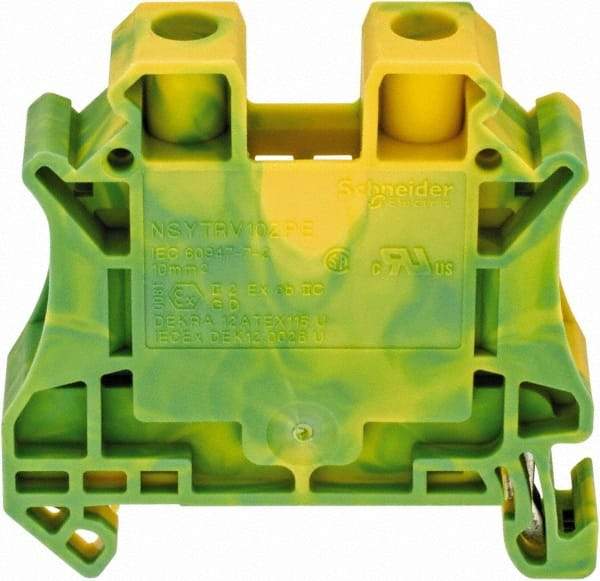 Schneider Electric - 1 Pole, 1,000 Volt, 76 Amp, -40 to 266°F, DIN Rail Mount, Polyamide Grounding Terminal Block - 2 Contacts, 20 to 6 AWG Compatibility, 47-1/2mm High - Strong Tooling