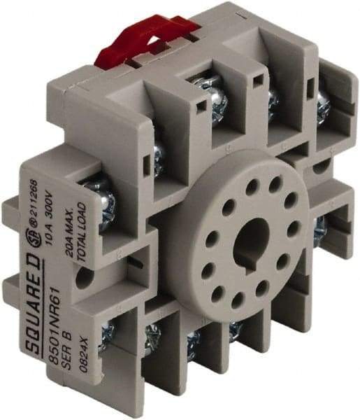 Square D - 11 Pins, 300 VAC, 10 Amp (CSA) and 15 Amp (UL), Octal Relay Socket - DIN Rail Mount, Panel Mount, 1 Tier, Screw Terminal - Strong Tooling