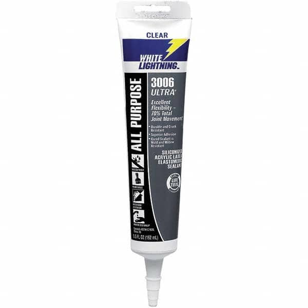 White Lightning - 5.5 oz Tube Clear Acrylic & Latex Sealant - -30 to 180°F Operating Temp, 45 min Tack Free Dry Time, 5 to 7 Days Full Cure Time - Strong Tooling