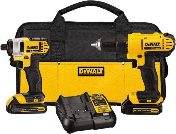 DeWALT - 20 Volt Cordless Tool Combination Kit - Includes 1/2" Drill/Driver & 1/4" Impact Driver, Lithium-Ion Battery Included - Strong Tooling