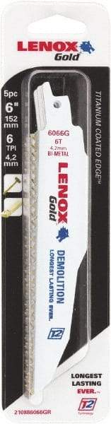 Lenox - 6" Long x 7/8" Thick, Bi-Metal Reciprocating Saw Blade - Tapered Profile, 6 TPI, Toothed Edge, Universal Shank - Strong Tooling