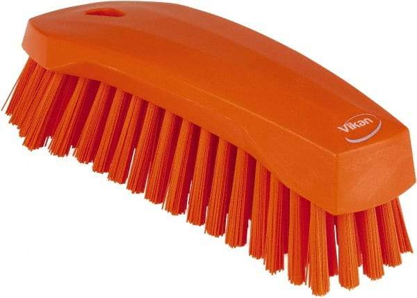 Vikan - 1.3" Bristle Length, Polyester Scrub Brush - 3" Wide Head, 8" OAL, Orange, Polypropylene Block - Strong Tooling