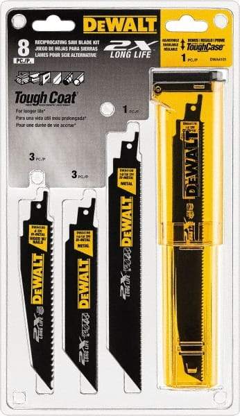 DeWALT - 8 Piece, 4" to 12" Long x 1" Thick, High Speed Steel Reciprocating Saw Blade Set - Tapered Profile, 6 to 10 Teeth per Inch, Toothed Edge - Strong Tooling