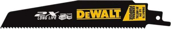 DeWALT - 6" Long x 1" Thick, High Speed Steel Reciprocating Saw Blade - Straight Profile, 10 TPI, Toothed Edge, Universal Shank - Strong Tooling