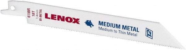 Lenox - 6" Long x 3/4" Thick, Bi-Metal Reciprocating Saw Blade - Straight Profile, 18 TPI, Toothed Edge - Strong Tooling