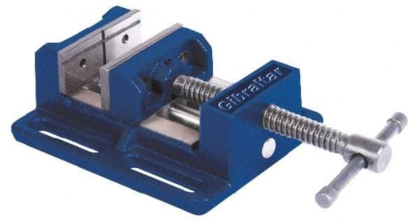 Gibraltar - 4" Jaw Opening Capacity x 1-1/2" Throat Depth, Horizontal Drill Press Vise - 4" Wide Jaw, Stationary Base, Standard Speed, 7-9/16" OAL x 2-7/8" Overall Height, Cast Iron - Strong Tooling