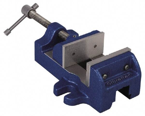 Gibraltar - 3" Jaw Opening Capacity x 1-1/2" Throat Depth, Horizontal Drill Press Vise - 3" Wide Jaw, Stationary Base, Standard Speed, 8-1/4" OAL, Cast Iron - Strong Tooling