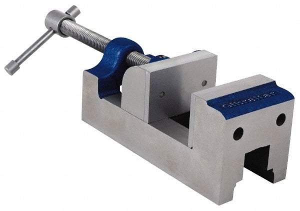 Gibraltar - 2-5/8" Jaw Opening Capacity x 1-1/2" Throat Depth, Horizontal Drill Press Vise - 2-7/16" Wide Jaw, Stationary Base, Standard Speed, 7-1/8" OAL, Cast Iron - Strong Tooling