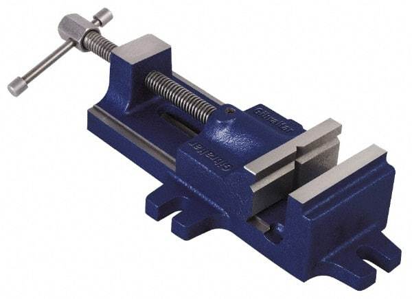 Gibraltar - 4" Jaw Opening Capacity x 1-1/2" Throat Depth, Horizontal Drill Press Vise - 3-1/2" Wide Jaw, Stationary Base, Standard Speed, 12-1/2" OAL, Cast Iron - Strong Tooling