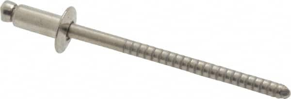 RivetKing - Dome Head Stainless Steel Open End Blind Rivet - Stainless Steel Mandrel, 0.063" to 1/8" Grip, 1/4" Head Diam, 0.129" to 0.133" Hole Diam, 0.275" Length Under Head, 1/8" Body Diam - Strong Tooling