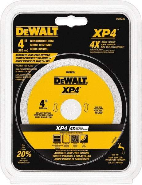 DeWALT - 4" Diam, 5/8 & 7/8" Arbor Hole Diam, Wet & Dry Cut Saw Blade - Diamond-Tipped, Standard Round Arbor - Strong Tooling