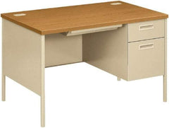 Hon - Laminate/Metal Right Pedestal Desk with Center Drawer - 48" Wide x 30" Deep x 29" High, Harvest/Putty - Strong Tooling