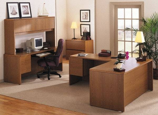 Hon - Wood Grain Laminate Center Drawer Desk with Center Drawer - 26" Wide x 15-3/8" Deep, Mahogany - Strong Tooling