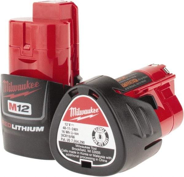 Milwaukee Tool - 12 Volt Lithium-Ion Power Tool Battery - 1.5 Ahr Capacity, 1/2 hr Charge Time, Series M12 RED - Strong Tooling