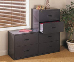 Hon - 36" Wide x 53-1/4" High x 19-1/4" Deep, 4 Drawer Lateral File with Lock - Steel, Black - Strong Tooling