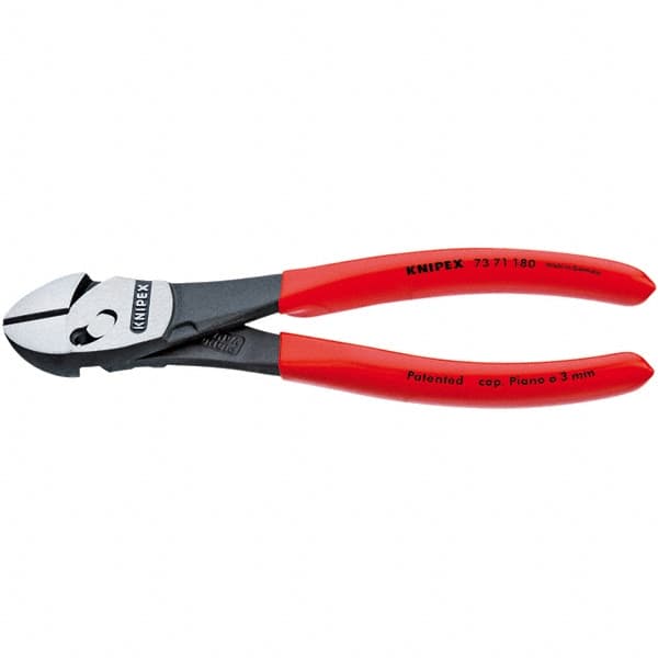 Knipex - 7-1/4" OAL, 24 AWG Capacity, Diagonal Cutter - 1" Jaw Length x 1-3/16" Jaw Width, Oval Head, Plastic Dipped Handle - Strong Tooling