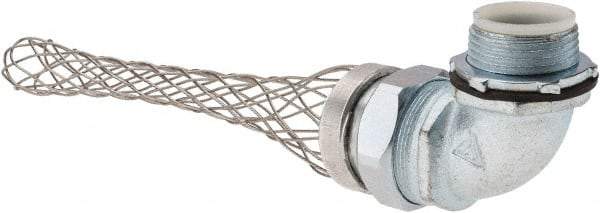 Woodhead Electrical - Liquidtight, Elbow Strain Relief Cord Grip - 1 NPT Thread, 5-1/4" Long, Iron & Zinc-plated Steel - Strong Tooling