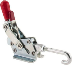 De-Sta-Co - 1,507 Lb Capacity, Horizontal, J Hook, Flanged Base, Carbon Steel Pull Action Latch Clamp - 3/4" Drawing Movement, 8.98" OAL, Straight Handle - Strong Tooling