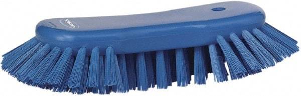 Vikan - 1.3" Bristle Length, Polyester Utility Scrub Brush - 7-3/4" Long x 3" Wide Head, 8" OAL, Blue, Polypropylene Block - Strong Tooling