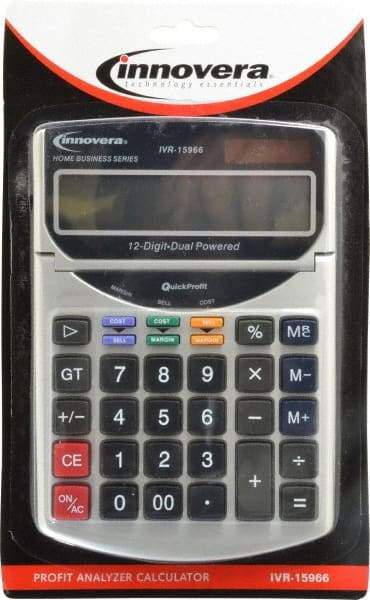 innovera - 12-Digit Portable Calculator - 18mm Display Size, White, Solar & Battery Powered, 7" Long x 4-3/4" Wide - Strong Tooling