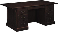 Hon - High Pressure Laminate Double Pedestal Desk with Center Drawer - 72" Wide x 36" Deep x 29-1/2" High, Mahogany - Strong Tooling