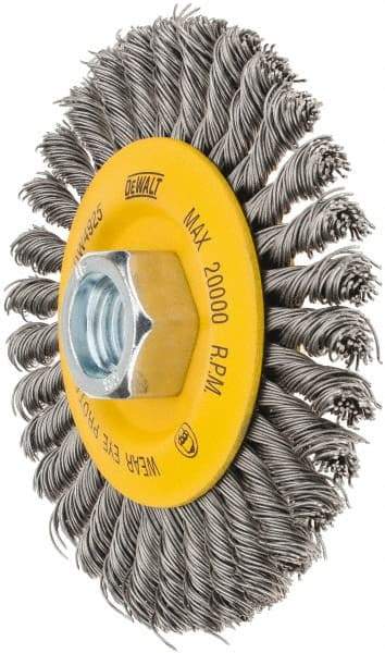 DeWALT - 4" OD, 5/8-11 Arbor Hole, Stringer Bead Steel Wheel Brush - 3/8" Face Width, 7/8" Trim Length, 0.02" Filament Diam, 20,000 RPM - Strong Tooling