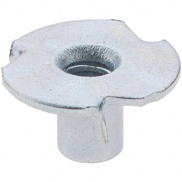 Made in USA - #6-32 Zinc-Plated Steel Standard Tee Nut - 1/4" Barrel Length, 1/2" Flange Diam, 3 Prongs - Strong Tooling