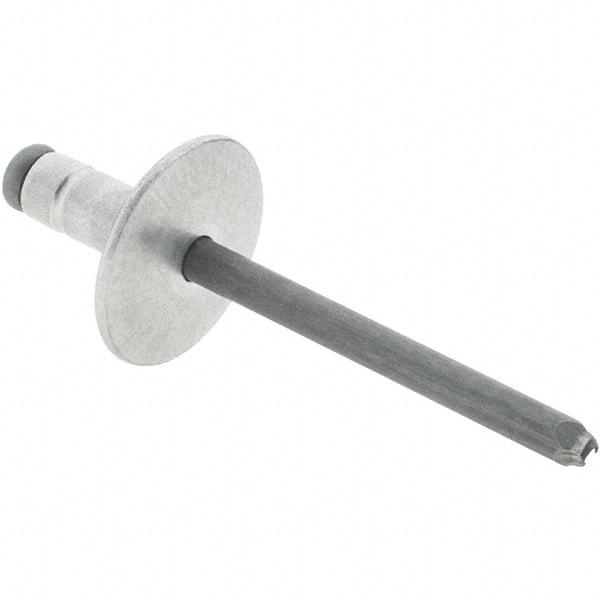 RivetKing - Large Flange Head Aluminum Open End Blind Rivet - Steel Mandrel, 0.063" to 0.252" Grip, 0.44" Length Under Head, 3/16" Body Diam - Strong Tooling