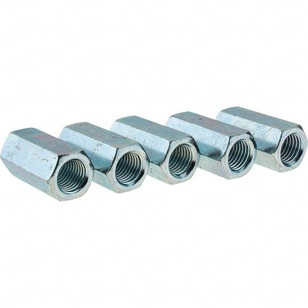 Value Collection - 7/8-9 UNC, 2-1/2" OAL Steel Standard Coupling Nut - Zinc-Plated Finish, 1-1/4" Width Across Flats - Strong Tooling