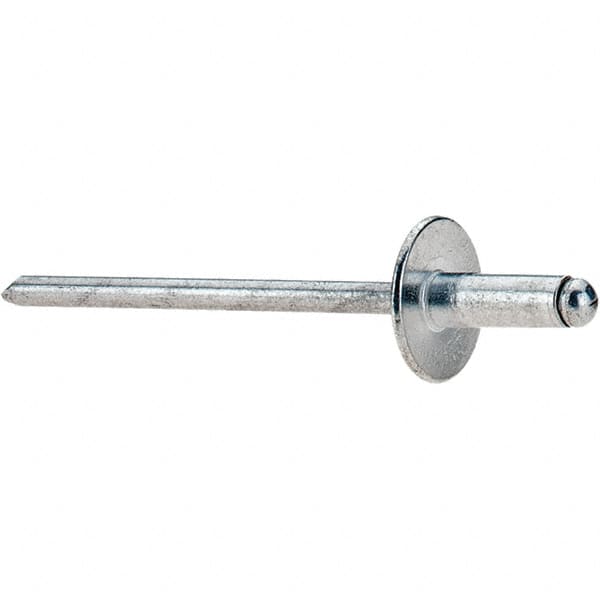 Value Collection - Size 43 Large Flange Dome Head Aluminum Open End Blind Rivet - Aluminum Mandrel, 0.126" to 0.187" Grip, 3/8" Head Diam, 0.129" to 0.133" Hole Diam, 0.337" Length Under Head, 1/8" Body Diam - Strong Tooling