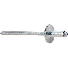 Value Collection - Size 43 Large Flange Dome Head Aluminum Open End Blind Rivet - Aluminum Mandrel, 0.126" to 0.187" Grip, 3/8" Head Diam, 0.129" to 0.133" Hole Diam, 0.337" Length Under Head, 1/8" Body Diam - Strong Tooling